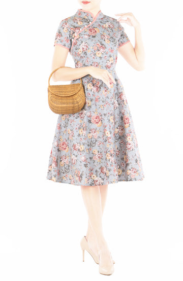 Heritage Peonies Cheongsam with Pearl Buttons